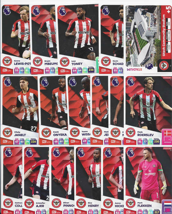 BRENTFORD FC  - PANINI English Premier League 2024/25 - COMPLETE TEAM SET of 23 TRADING CARDS