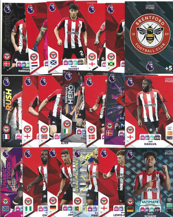 BRENTFORD FC - PANINI English Premier League PLUS 2024 - COMPLETE TEAM SET of 19 TRADING CARDS