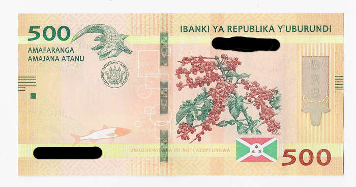 BANQUE de BURUNDI - 500 FRANCS BANK NOTE 2018 - NOTE IN UNC CONDITION B