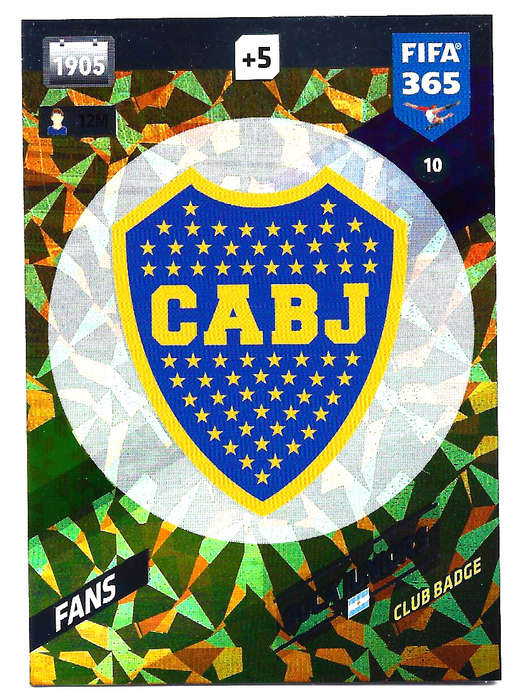 BOCA JUNIORS - PANINI `FIFA 365 2018` COLLECTION - FOIL `CLUB BADGE` TRADING CARD 10