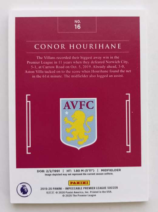 CONOR HOURIHANE (A.Villa) - PANINI IMMACULATE COLLECTION 2020 - RARE TRADING CARD 24 of 35
