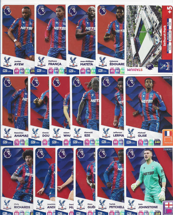 CRYSTAL PALACE FC  - PANINI English Premier League 2024/25 - COMPLETE TEAM SET of 24 CARDS