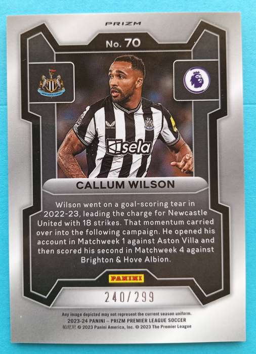 CALLUM WILSON (Newcastle) - PANINI PRIZM PREMIER LEAGUE 2023 - BLU PRIZM TRADING CARD 240 of 299