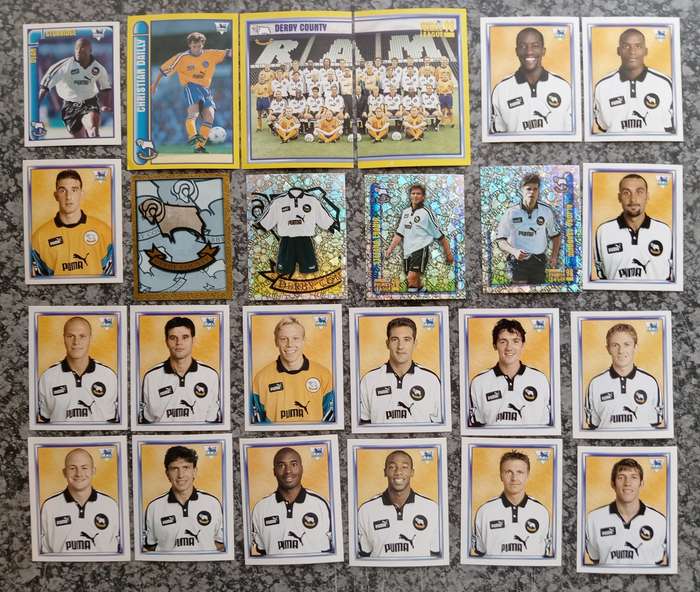 DERBY COUNTY FC - MERLIN Premier League sticker collection 1998 - COMPLETE TEAM SET OF 24 STICKERS
