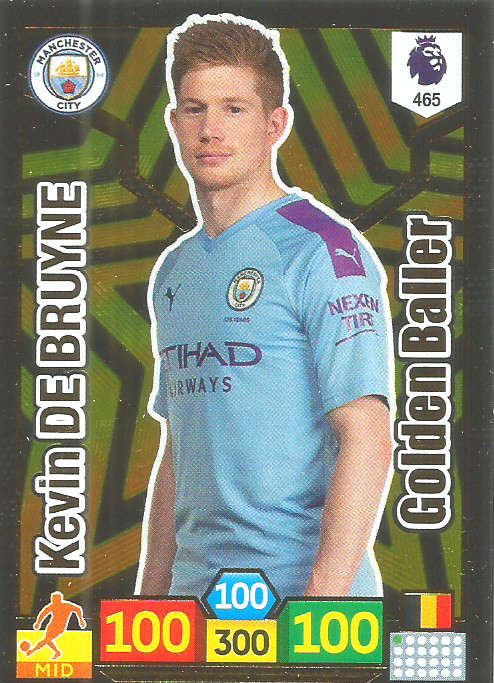 KEVIN DE BRUYNE - ENGLISH PREMIER LEAGUE 2019/2020 - RARE GOLD `GOLDEN BALLER` TRADING CARD 465