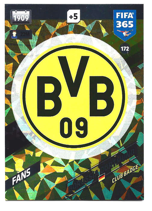 BORUSSIA DORTMUND - PANINI `FIFA 365 2018` COLLECTION - FOIL `CLUB BADGE` TRADING CARD 172