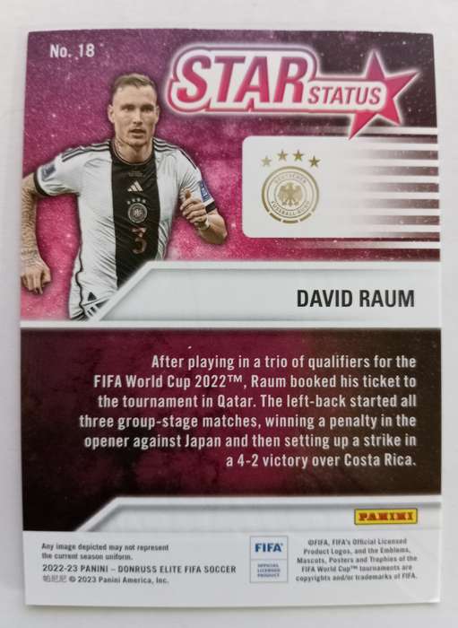 DAVID RAUM (Germany) - PANINI DONRUSS ELITE FIFA SOCCER 2023 - PINK STAR STATUS TRADING CARD 18