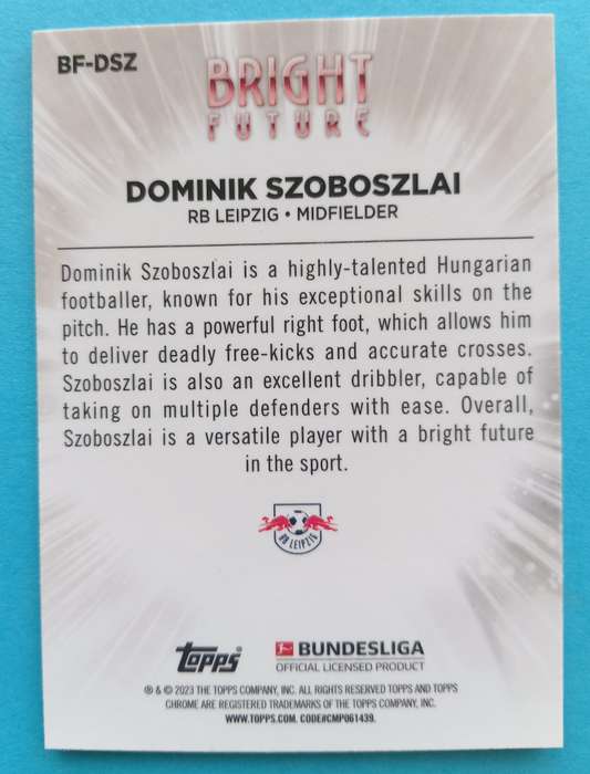 DOMINIK SZOBOSZLAI - TOPPS CHROME BUNDESLIGA 2023 - CHROME ROOKIE TRADING CARD BF-DSZ
