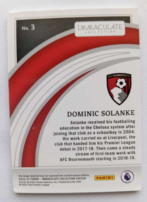 DOMINIC SOLANKE (Bournemth.) - PANINI IMMACULATE COLLECTION 2023 - RARE TRADING CARD 33 of 49