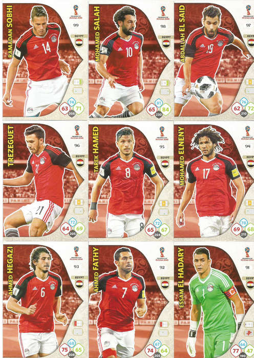 EGYPT - PANINI FIFA WORLD CUP 2018 RUSSIA - COMPLETE TEAM OF 10 `BASE and FOIL` TRADING CARDS