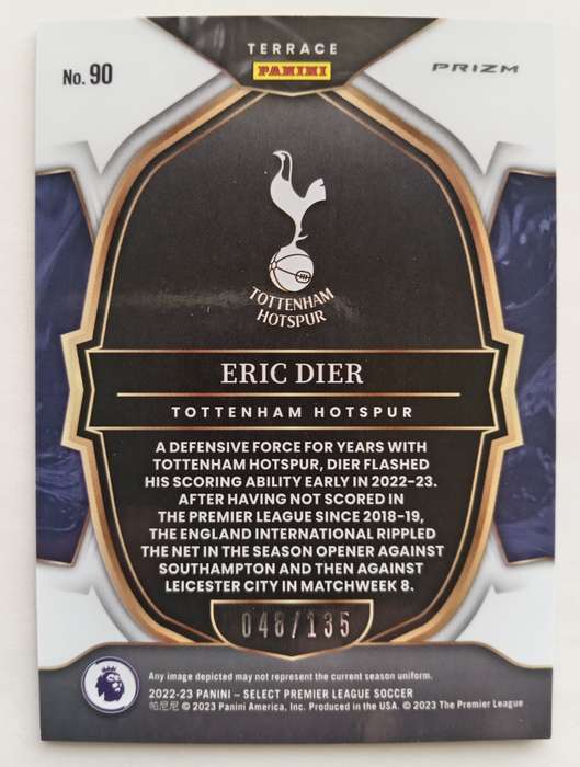 ERIC DIER (Spurs)  - PANINI TERRACE PREMIER LEAGUE PRIZM 2023 - PURPLE PRIZM CARD 48 of 135