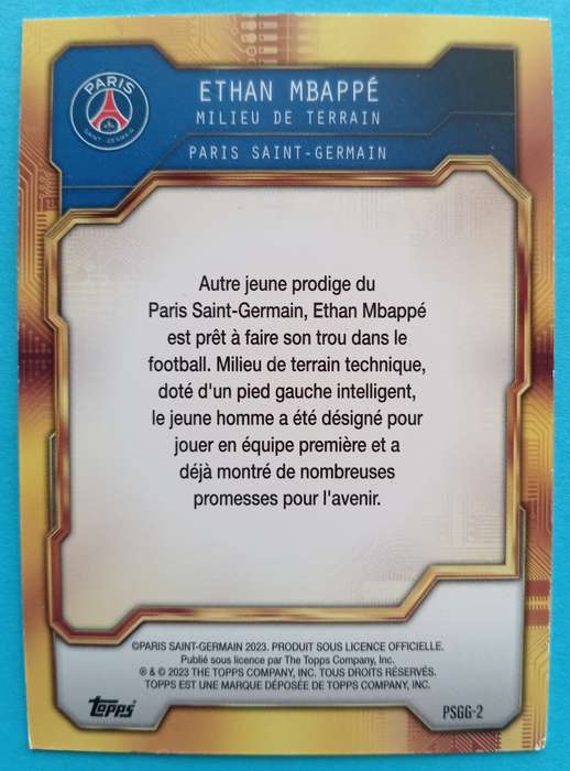 ETHAN MBAPPE - TOPPS PSG COLLECTION 2023-  ROOKIE TRADING CARD PSGG2