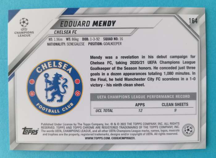 EDOUARD MENDY (Chelsea)  - TOPPS Chrome C/League 2022 - CHROME GLITTER TRADING CARD