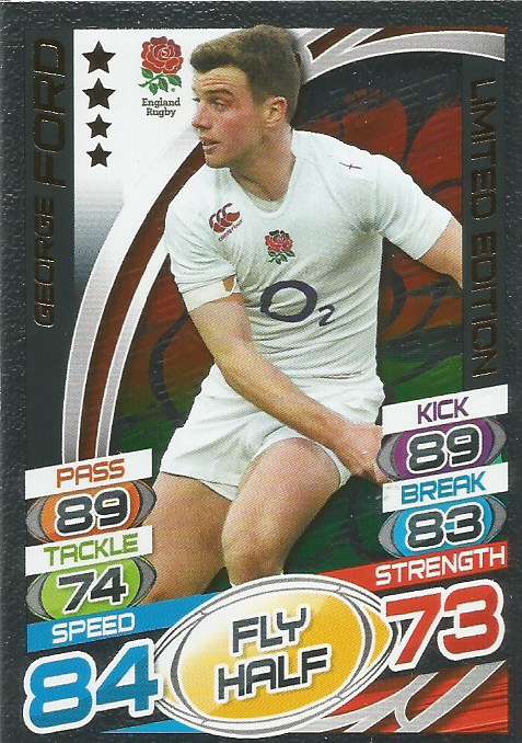 GEORGE FORD - TOPPS `RUGBY WORLD CUP` 2015 - GOLD `LIMITED EDITION" TRADING CARD