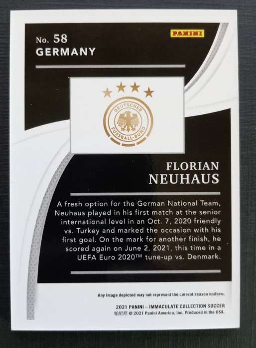FLORIAN NEUHAUS (Germany) - PANINI IMMACULATE COLLECTION 2021 - RARE TRADING CARD 53 of 80