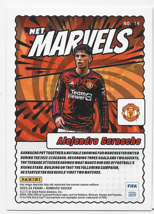 ALEJANDRO GARNACHO - PANINI DONRUSS 2023/2024 - "NET MARVELS" BRONZE TRADING CARD 14