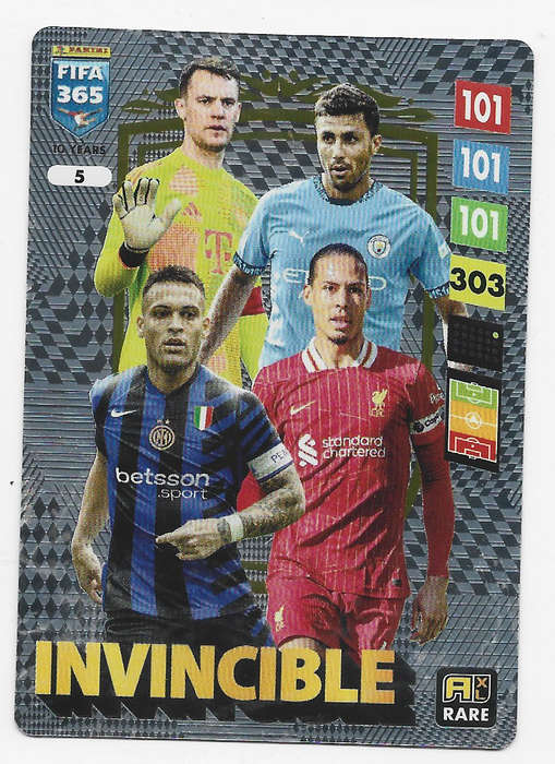 INVINCIBLE - PANINI FIFA 365 COLLECTION 2025 - RARE GOLD "GOLDEN BALLER" TRADING CARD 5