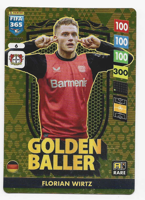 FLORIAN WIRTZ - PANINI FIFA 365 COLLECTION 2025 - RARE GOLD "GOLDEN BALLER" TRADING CARD 6