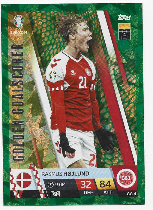 RASMUS HOJLUND - Topps `UEFA EURO 2024` Collection - EMERALD FOIL`GOLDEN GOALSCORER` Trading Card