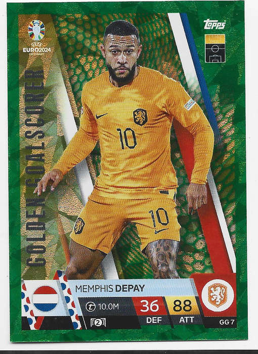 MEMPHIS DEPAY - Topps `UEFA EURO 2024` Collection - EMERALD FOIL`GOLDEN GOALSCORER` Trading Card