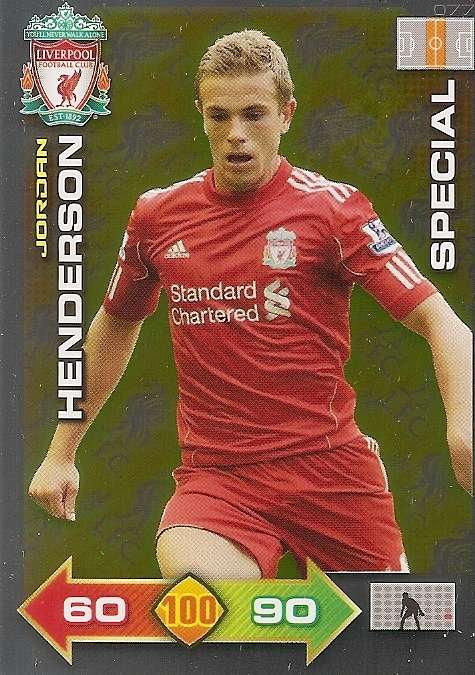 JORDAN HENDERSON - PANINI LIVERPOOL 2011/12 COLLECTION - RARE  GOLD  "SPECIAL" TRADING CARD 77