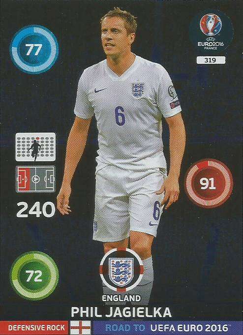 PHIL JAGIELKA - PANINI  ROAD to EURO 2016 COLLECTION - FOIL "DEFENSIVE ROCK" CARD 319