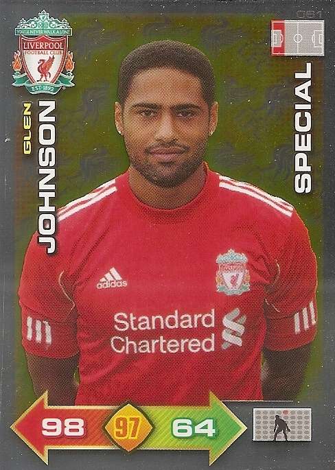 GLEN JOHNSON - PANINI LIVERPOOL 2011/12 COLLECTION - RARE  GOLD  "SPECIAL" TRADING CARD 61