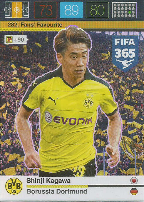SHINJI KAGAWA - PANINI "FIFA 365" 2016 COLLECTION - FOIL "FANS FAVOURITE" TRADING CARD 232