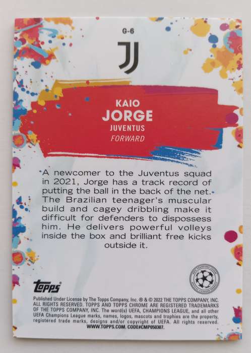 KAIO JORGE (Juventus) - TOPPS CHROME Champ/League 2022 - CHROME GOLAZO ROOKIE TRADING CARD G6