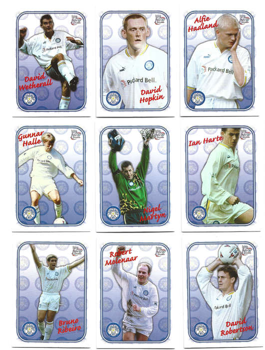 LEEDS UNITED FC  - FUTERA FANS SELECTION SET 1999 - COMPLETE EMBOSSED TEAM INSERT CARD SET of 18