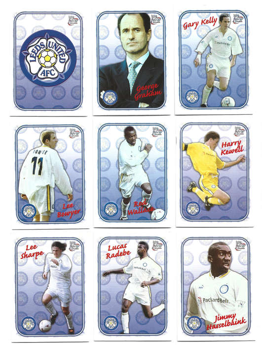 LEEDS UNITED FC  - FUTERA FANS SELECTION SET 1999 - COMPLETE EMBOSSED TEAM INSERT CARD SET of 18