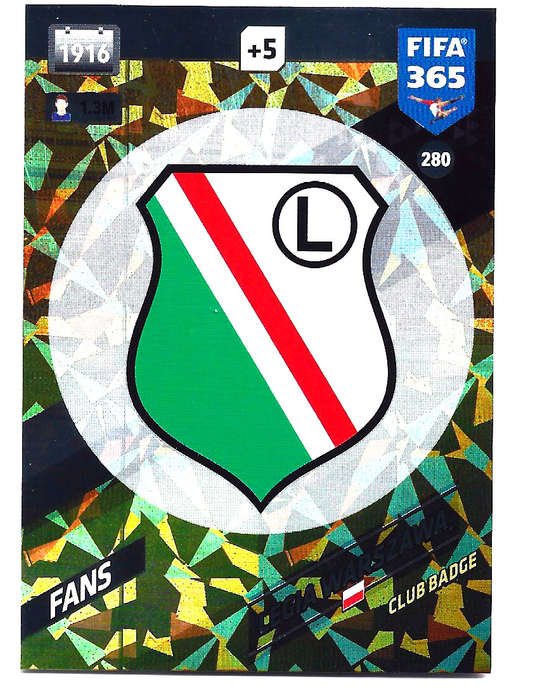 LEGIA WARSAW - PANINI `FIFA 365 2018` COLLECTION - FOIL `CLUB BADGE` TRADING CARD 280