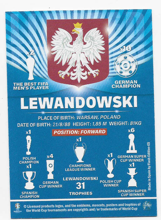 ROBERT LEWANDOWSKI - FLASH EDITION (Sp) UEFA EURO 2024 - RARE GENUINE "PRINTED AUTO" TRADING CARD