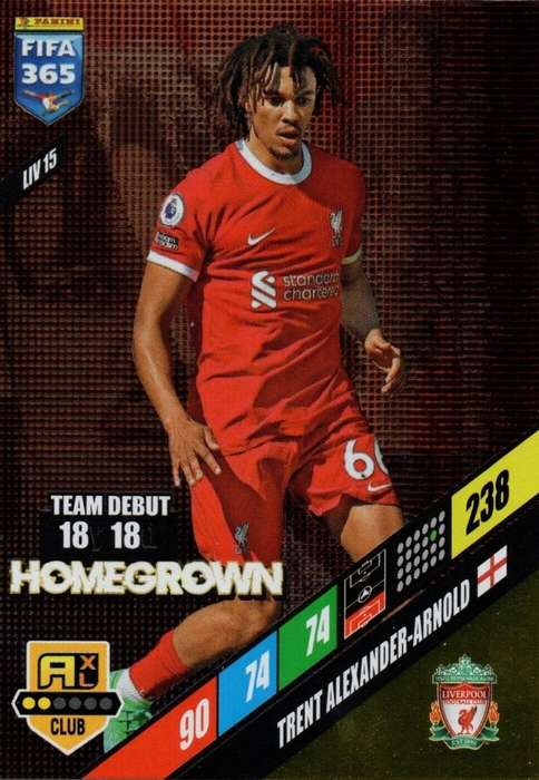 TRENT ALEX ARNOLD - PANINI `FIFA 365 COLLECTION` 2024 - `HOMEGROWN` FOIL TRADING CARD LIV15