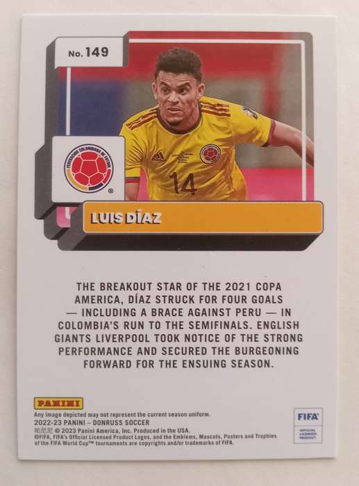 LUIS DIAZ (Liverpool / Colombia) - PANINI DONRUSS SOCCER 2023 - RED CHROME TRADING CARD 86 of 99