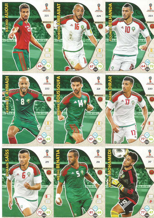 MOROCCO - PANINI FIFA WORLD CUP 2018 RUSSIA - COMPLETE TEAM OF 10 `BASE and FOIL` TRADING CARDS