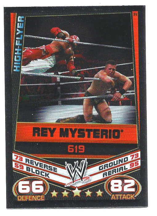 REY MYSTERIO - TOPPS WWE SLAM ATTAX REBELLION 2013/14 - FOIL `FINNISH MOVE` TRADING CARD