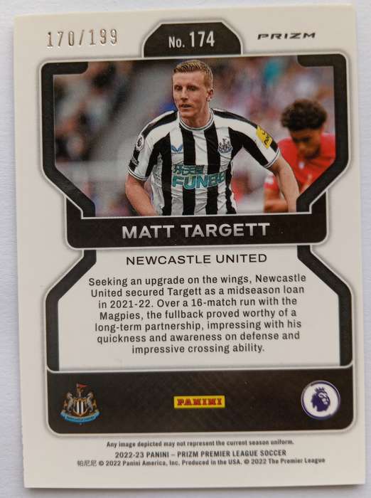 MATT TARGETT (Newcastle)  - PANINI PREMIER LEAGUE PRIZM 2022/23 - PINK PRIZM TRADING CARD 170 of 199