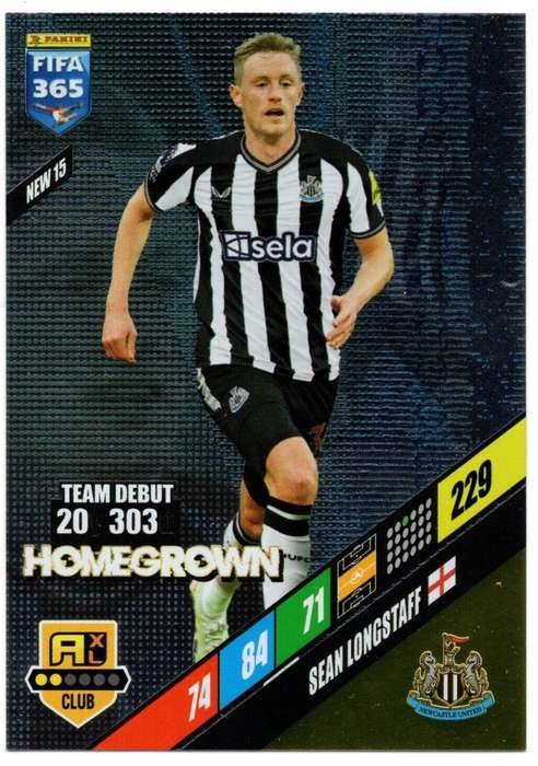 SEAN LONGSTAFF - PANINI `FIFA 365 COLLECTION` 2024 - `HOMEGROWN` FOIL TRADING CARD NEW15