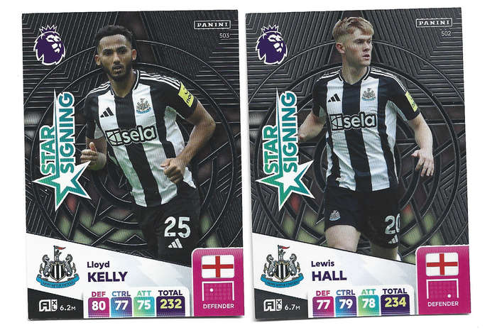 NEWCASTLE UNITED  - PANINI Eng/Premier League 2025 - COMPLETE SET of 2 "STAR SIGNING" CARDS