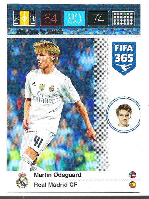 MARTIN ODEGAARD - PANINI "FIFA 365" 2016 COLLECTION - ROOKIE FOIL "ONE to WATCH" TRADING CARD 219