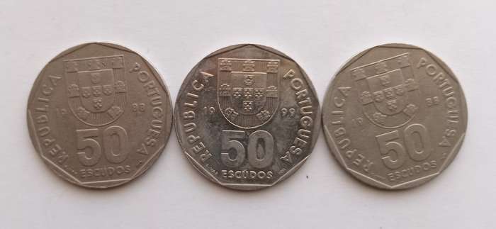 PORTUGAL - LOT of 3 50 Escudos Coins - Various years - Fine Condition