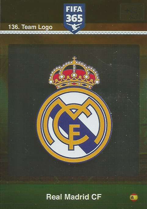 REAL MADRID FC - PANINI "FIFA 365" 2016 COLLECTION - FOIL "CLUB BADGE" TRADING CARD 136
