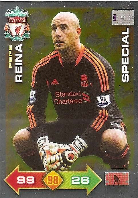 PEPE REINA - PANINI LIVERPOOL 2011/12 COLLECTION - RARE  GOLD  "SPECIAL" TRADING CARD 57