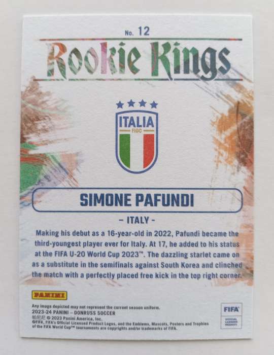 SIMONE PAFUNDI (Italy) - PANINI DONRUSS ROOKIE KINGS 2023/24 - BRONZE ROOKIE TRADING CARD 12