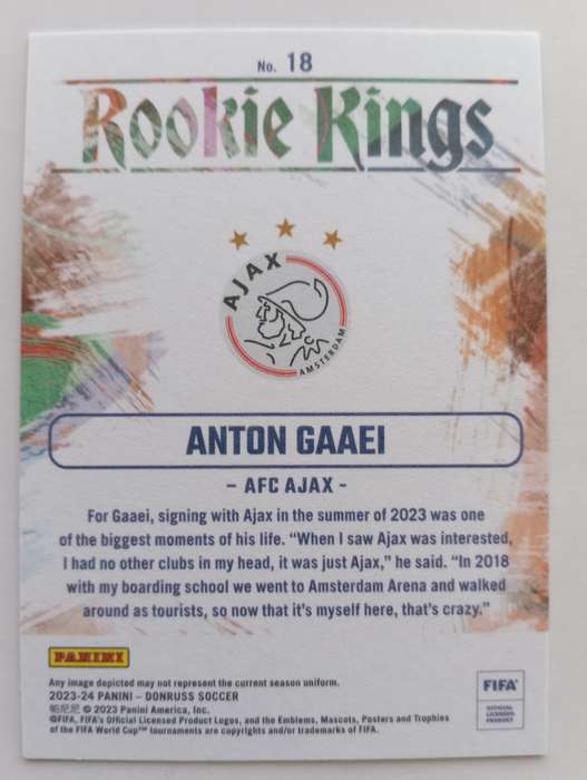 ANTON GAAEI (Ajax) - PANINI DONRUSS ROOKIE KINGS 2023/24 - BRONZE ROOKIE TRADING CARD 18