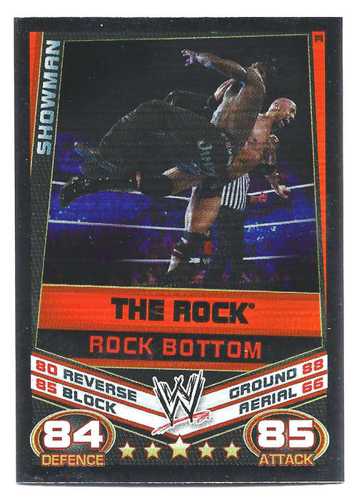 THE ROCK - TOPPS WWE SLAM ATTAX REBELLION 2013/14 - FOIL `FINNISH MOVE` TRADING CARD