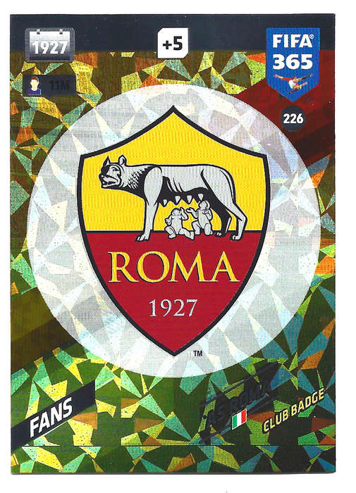 AS ROMA - PANINI `FIFA 365 2018` COLLECTION - FOIL `CLUB BADGE` TRADING CARD 226