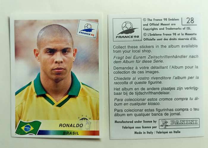 RONALDO R9 - PANINI FIFA WORLD CUP 1998 FRANCE STICKER COLLECTION - ULTRA RARE "ROOKIE" STICKER 28