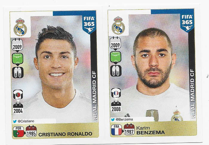 CRISTIANO RONALDO/BENZEMA - PANINI FIFA 365 2016 STICKER COLLECTION - STICKER 399/400